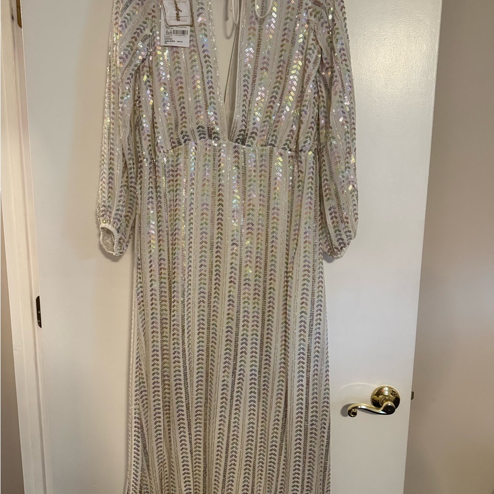 SORELLA VITA Iridescent Ivory Sequin Maxi Dress